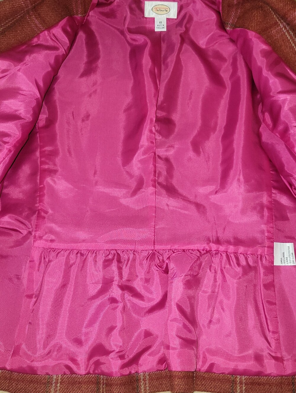 Vintage Talbots Wool Blazer Jacket Womens 12 Pink Plaid Windowpane Lined Career - Picture 6 of 7
